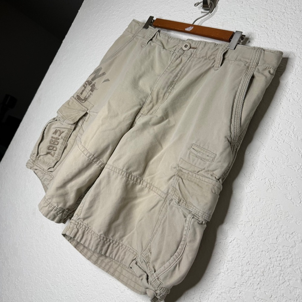 Aeropostale Khaki Cargo Shorts Mens 36 Tan Cotton Twill Multi Pocket